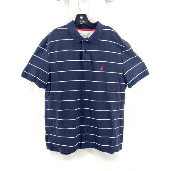 Nautica Men's Polo Shirt Performance Deck Shirt Sz XL Navy Blue Red Logo Striped - Picture 1 of 10